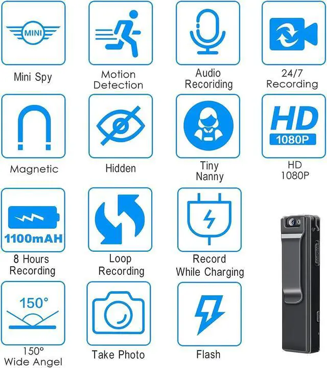 Alt view image 2 of 7 - Mini Body Camera Video Recorder, Pocket Camera, Tiny Camera, Nanny Small Cam, Body Spy Camera, Small Security Camera for Home Outdoor Office and More (with 32G Black Super high-Speed Memory Card)