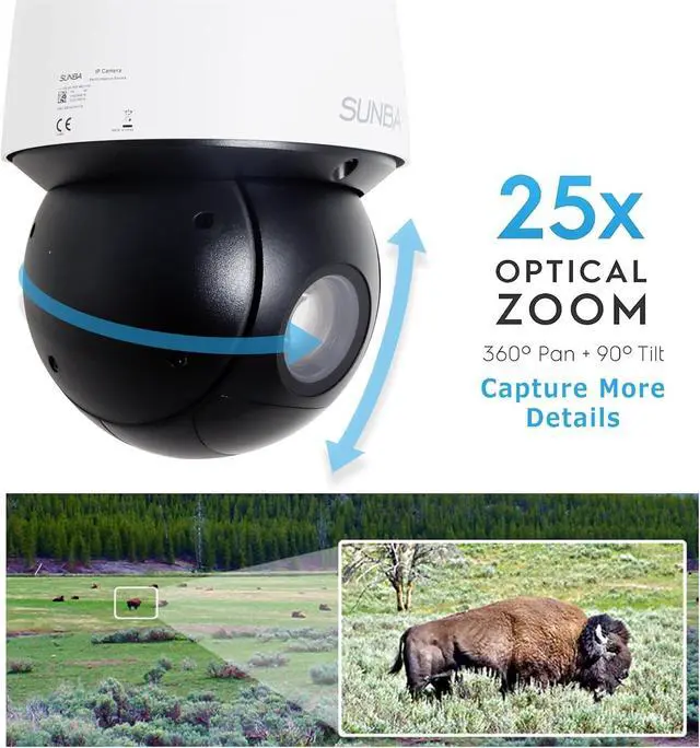 Alt view image 3 of 7 - SUNBA Auto Tracking PTZ Camera PoE+ Outdoor, 4MP 25X Optical Zoom Smart Security Dome, RTMP for YouTube Live Streaming, Two-Way Audio and Long Range Infrared Night Vision (P525, Performance Series)