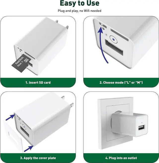 Alt view image 3 of 7 - Spy Camera Charger  1080p HD USB Camera  Easy to Install  Spy Camera Wireless Hidden  Sensitive Motion Detector  Secret Design  No WiFi Nanny Camera  Loop Recording and 24/7 Recording