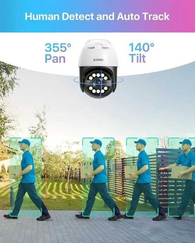 Alt view image 4 of 7 - ZOSI C296 5MP 3K Add-on PoE PT Camera Outdoor, AI Face Human Vehicle Detection, Starlight Night Vision, 2-Way Talk, Auto Track, Pan/Tilt, Only Compatible NVR