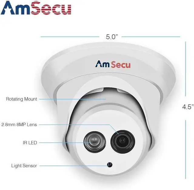 Alt view image 2 of 4 - 4K Security Camera, CA-IP-D28R PoE IP Camera 8MP Turret Surveillance Camera, Third Party Support & IP Camera Compatible, RTSP, and Blue Iris Compatible