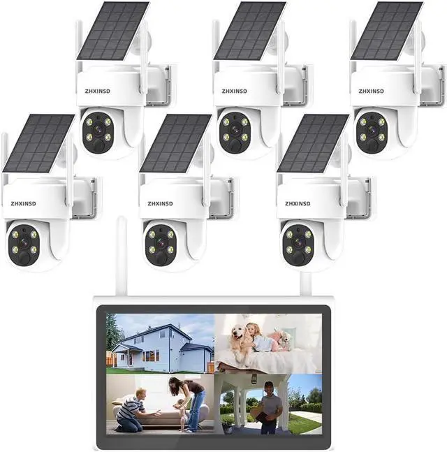 Main image of Gadpiparty PTZ Security Cameras Wireless Outdoor Solar Powered with 10 inch Monitor, 10 CH 2K Wirefree Security Camera System with 6 Cameras Pan Tile 360 View Two Way Audio Colar Night Vision 64G Sto