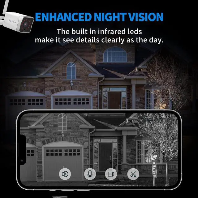 Alt view image 3 of 7 - Septekon 2K Security Camera OutdoorWiFi Cameras for Home Security Outside with Motion Detection Tracking, Night Vision, Two-Way Audio, IP66 Weatherproof, 2.4GHz Wi-Fi, Compatible with Alexa