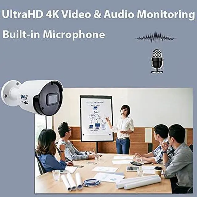 Alt view image 7 of 7 - Gadpiparty GW Security 8 Channel NVR UltraHD 12MP 6K Face/Human/Vehicle Detection PoE Security Camera System with 4 x 6K 12MP IP Microphone Outdoor/Indoor Smart AI Bullet Cameras, Color Night Vision