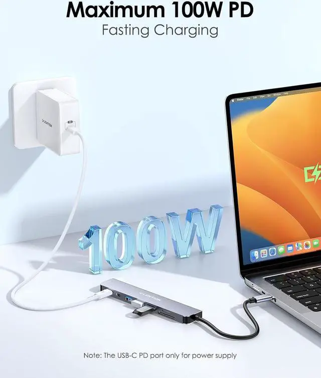 Alt view image 4 of 7 - LENTION 8-in-1 USB-C Hub with 4K 60Hz HDMI, 100W Power Delivery, 5Gbps USB C Data, 3 USB 3.0 and microSD & SD Card Reader for 2023-2016 MacBook Pro, New Mac Air/Surface, More (CB-CE18s, Space Gray)