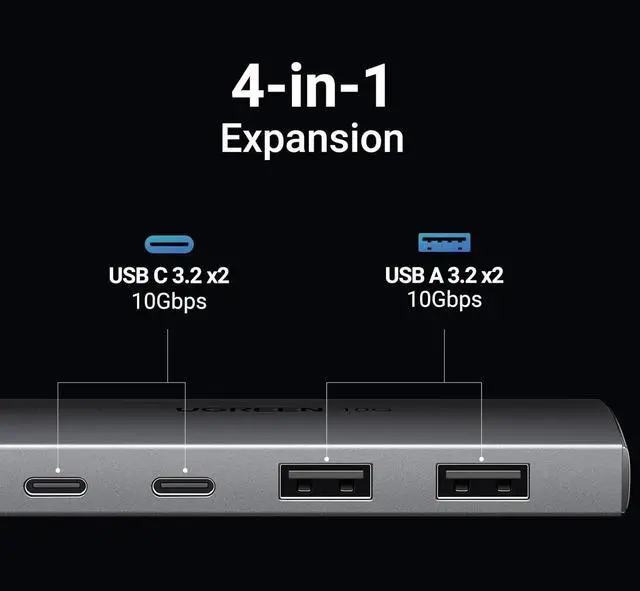Alt view image 2 of 7 - UGREEN USB C Hub 10Gbps, 4 Ports USB C 3.2 Gen 2 Hub USB C Splitter, Type C 3.2 hub Expander with 2 USB A 3.2 and 2 USB C 3.2 Ports, Compatible with MacBook, Chromebook, iOS, Android