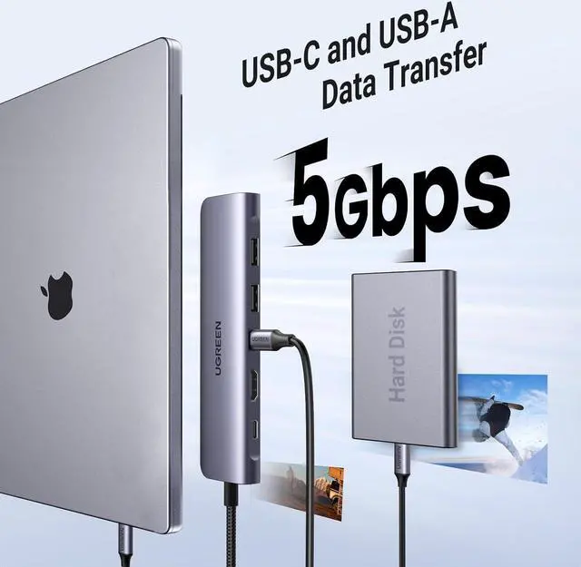 Alt view image 5 of 7 - Revodok 1071 USB C Hub for Laptop 7 in 1 Dock 4K HDMI 100W PD Charging USB-C & 2 USB-A 5Gbps Data Ports SD/TF Card Reader for MacBook Pro/Air iPad Pro XPS Thinkpad
