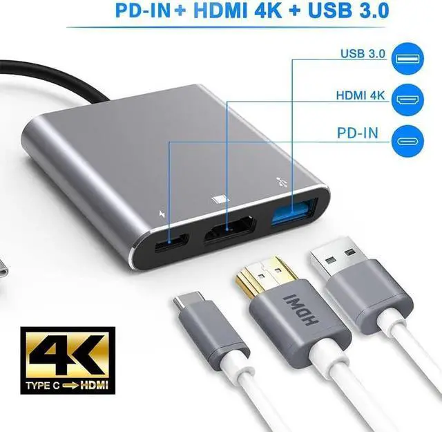 Alt view image 3 of 6 - Multiport AV Adapter with 4K HDTV Output USB 3.0 Port & USB-C Fasting Charging Port Compatible for MacBook Pro M1/16-20 Air M1/18-20 Ipad pro iMac and Other usbc Devices