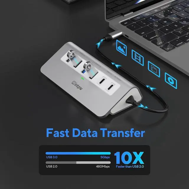 Alt view image 5 of 7 - USB C Hub, intpw 9-in-1 USB Hub for Laptop with 4K HDMI, PD 100W, USB-C and 2 USB A 3.0 5Gbps, 2 USB A 2.0, SD/TF Card Reader, Aluminum USB Hub for PC, iPhone, MacBook, iPad