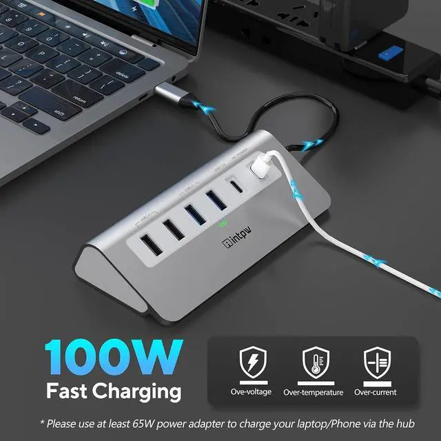 Alt view image 6 of 7 - USB C Hub, intpw 9-in-1 USB Hub for Laptop with 4K HDMI, PD 100W, USB-C and 2 USB A 3.0 5Gbps, 2 USB A 2.0, SD/TF Card Reader, Aluminum USB Hub for PC, iPhone, MacBook, iPad