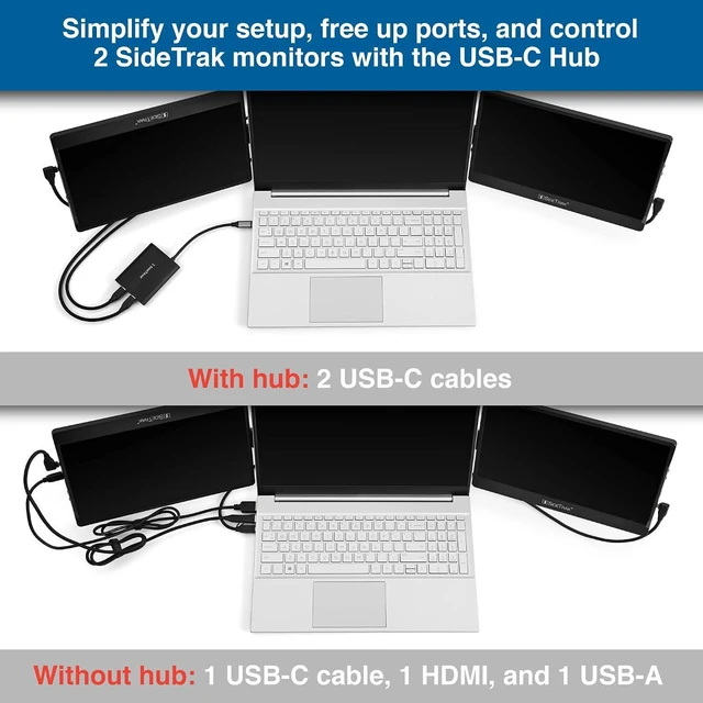 Alt view image 5 of 6 - SideTrak USB-C Adapter, Laptop Compatible, Multi Charging, Travel Friendly, USB Type C with Pass-Through Power, Black, Compatible with SideTrak Solo and Swivel Triple Screen Monitors