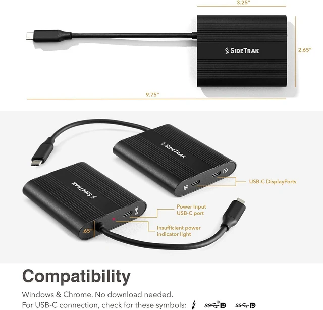 Alt view image 6 of 6 - SideTrak USB-C Adapter, Laptop Compatible, Multi Charging, Travel Friendly, USB Type C with Pass-Through Power, Black, Compatible with SideTrak Solo and Swivel Triple Screen Monitors