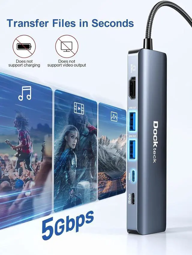 Alt view image 4 of 7 - USB C Hub, USB C to 8K@30Hz HDMI Multiport Adapter, Dockteck 6 in 1 USB-C Dongle with 8K HDMI, USB-C and 2 USB-A 5 Gbps Data Ports, 100W PD, 1Gbps Ethernet for MacBook Pro Air HP XPS and More