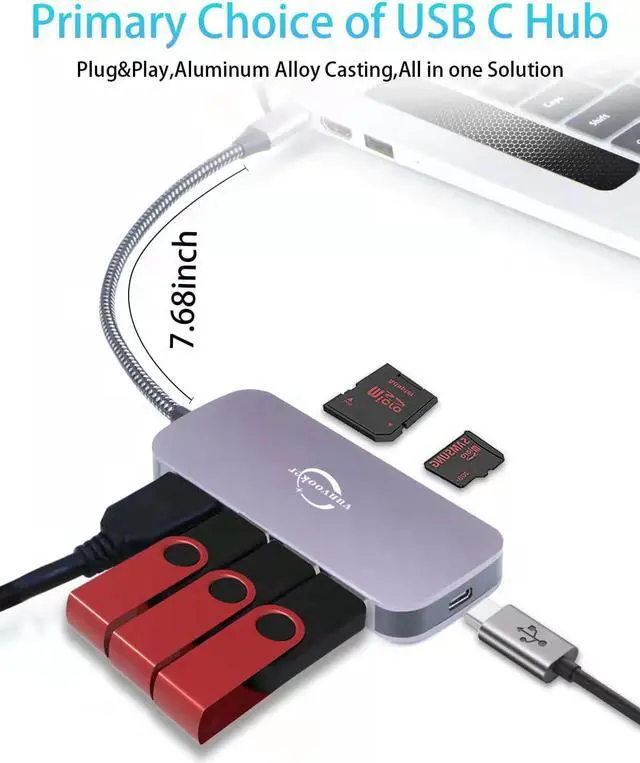 Alt view image 7 of 7 - USB C Hub,8in1 Multiport USB C Docking Station with 3.5mm Audio Jack,4K HDMI,100W PD,TF/SD Card Reader and 3 USB 3.0 Data Ports for PC,DELL/HP Laptops,Mac,MacBook Air/Pro,and More