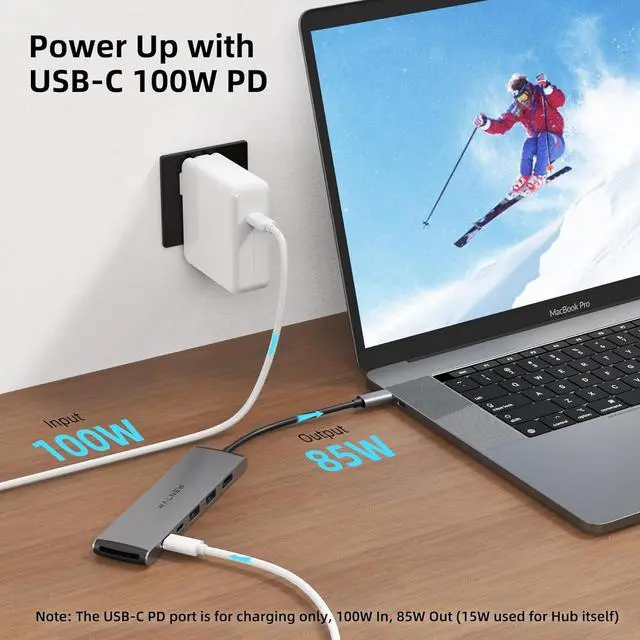 Alt view image 4 of 7 - USB C Hub, WALNEW 7 in 1 USB-C Docking Station with 4K HDMI,100W PD, 3 5Gbps Data Ports(1 USBC & 2 USB 3.0),TF/SD Card Reader, USB Hub for Laptop, MacBook Pro/Air/Mac/Dell/HP/ASUS/Acer/Steam Deck