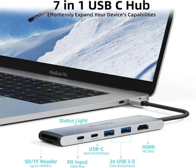 Alt view image 2 of 7 - WALNEW USB-C Ethernet Adapter& 7-in-1 USB C Hub Bundle