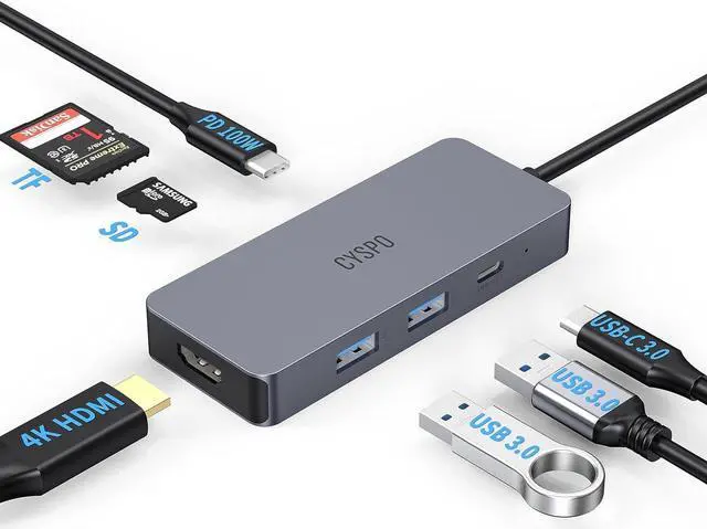 Main image of Mini USB C Hub, Travel USB C Laptop Docking Station, 7 in 1 USB C Dock with HDMI 4K, 2 USB 3.0, 100W PD, USB-C 3.0, SD/TF Reader, USB C Multiport Compatible for MacBook/Dell/HP and Other USB C Devices