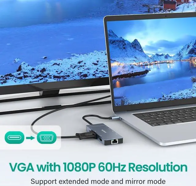 Alt view image 5 of 7 - MZHOU Hub USB C, adaptador 9 en 1 tipo C a VGA HDMI RJ45 Gigabit USB3.0 2.0 PD C Puerto datos 3.5 Audio Compatible con MacBook Pro Air y más dispositivos tipo C