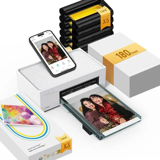 Main image of M100 4x6'' Photo Printer Bundle (180 pcs +5 Ink Cartridges), Wi-Fi Picture Printer for iPhone, Android, Smartphone, Computer, Dye-Sublimation, Portable for Home Use