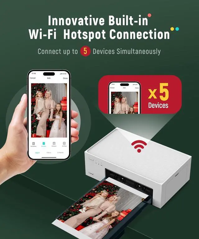 Alt view image 6 of 7 - Photo Printer, Phone Printer 100 Sheets & 3 Cartridges, Full-Color Photo, Portable Instant Photo Printer for iPhone Android, Thermal Dye Sublimation, Wi-Fi Picture Printer 100 Papers