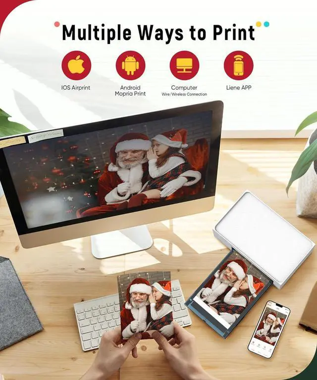 Alt view image 3 of 7 - Photo Printer, Phone Printer 100 Sheets & 3 Cartridges, Full-Color Photo, Portable Instant Photo Printer for iPhone Android, Thermal Dye Sublimation, Wi-Fi Picture Printer 100 Papers