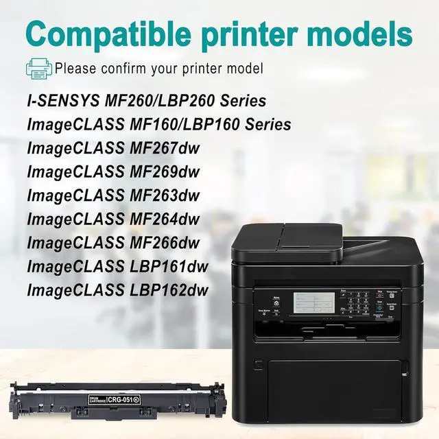 Alt view image 2 of 6 - 1-Pack 051 Drum Unit (No Toner Cartridge) : Cartridge 051 Black (2170C001) Replacement for 051 ImageCLASS LBP161dw MF263dw MF264dw MF266dw Printer