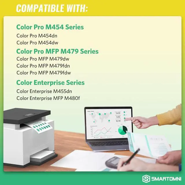 Alt view image 4 of 7 - 414A Toner Cartridges 4 Pack (with Chip) Works with Color Pro MFP M479fdw M479fdn M454dw M454dn M479dw M455dn M479 M454, Enterprise Laser Jet M455dn M480f Printer | W2020A W2021A W2022A W2023A 414X