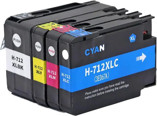Alt view image 5 of 7 - 712 Ink Remanufactured 712XL Ink Cartridges Replacement for DesignJet T650 T630 T230 T210 Studio Plotter Printers.4 Pack Black Cyan Magenta Yellow Ink Cartridges