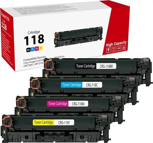 Main image of Ennovor High-Yield 118 Remanufactured Toner Cartridges (4-Pack, Black, Cyan, Magenta, Yellow) - Vsenk Compatible 118BK 118C 118M 118Y Toner Replacement for Color imageCLASS MF8350Cdn MF8380Cdw Printer