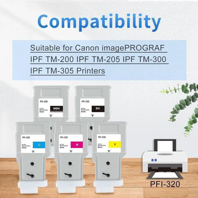 Alt view image 3 of 7 - Compatible Ink Cartridge Replacement for Canon PFI-320 PFI320 for Canon imagePROGRAF IPF TM-200 IPF TM-205 IPF TM-300 IPF TM-305(5-Pack MBK/B/C/M/Y)