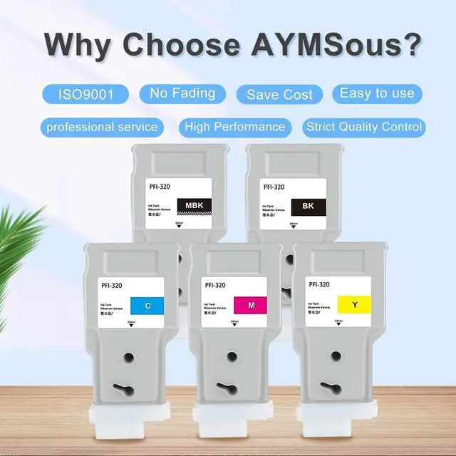 Alt view image 7 of 7 - Compatible Ink Cartridge Replacement for Canon PFI-320 PFI320 for Canon imagePROGRAF IPF TM-200 IPF TM-205 IPF TM-300 IPF TM-305(5-Pack MBK/B/C/M/Y)