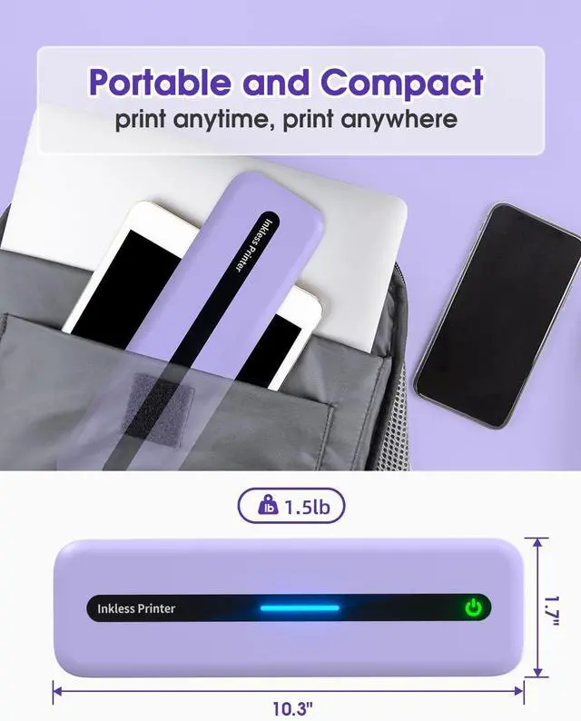 Alt view image 3 of 7 - Itari M832 Portable Printers Wireless for Travel, Support 8.5" X 11" Letter&A4 Roll Paper, Bluetooth Thermal Printer Compatible with Phone & Laptop, Inkless Mobile Printer for Office, Home, School