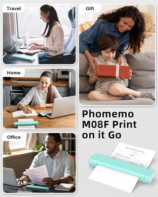 Alt view image 5 of 7 - Phomemo M08F Portable Printers Wireless for Travel, Support 8.5" X 11" US Letter,Bluetooth Thermal Printer Compatible with iOS, Android, Laptop, Inkless Mobile Printer for Travel, Office, Home, Cyan