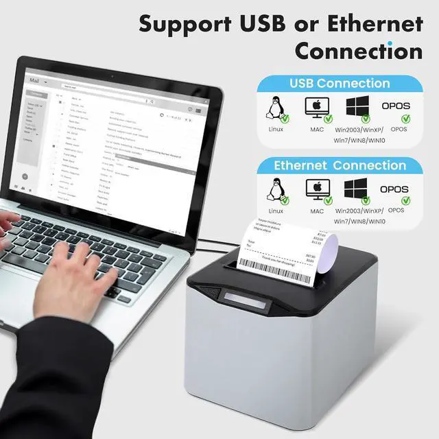 Alt view image 2 of 7 - NUCOUN Thermal Receipt Printer,80mm USB POS Printer,Auto Cutter,Support Cash Drawer,Support Windows/Mac/Linux,Printer for Home Office Restaurant