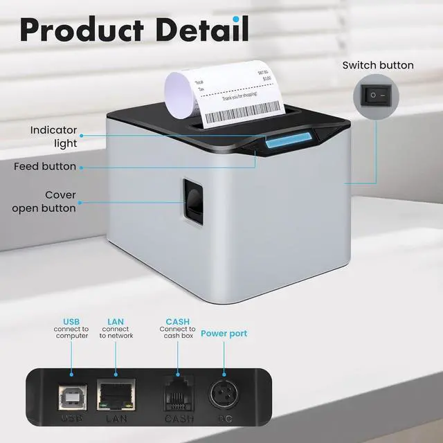 Alt view image 5 of 7 - NUCOUN Thermal Receipt Printer,80mm USB POS Printer,Auto Cutter,Support Cash Drawer,Support Windows/Mac/Linux,Printer for Home Office Restaurant