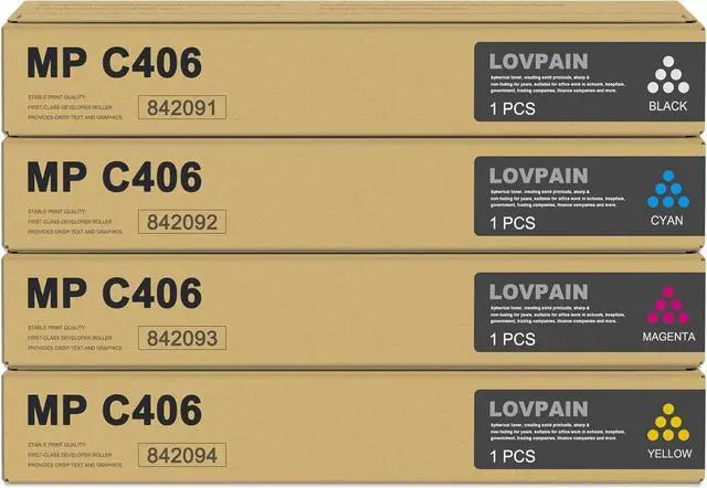 Main image of MP C406 High Yield Toner Cartridge set (4-Pack, Black/Cyan/Magenta/Yellow) - Lovn Compatible C406 842091 842092 842093 842094 Toner Cartridge Replacement for Ricoh MP C306 C307 C406 C407 Printer