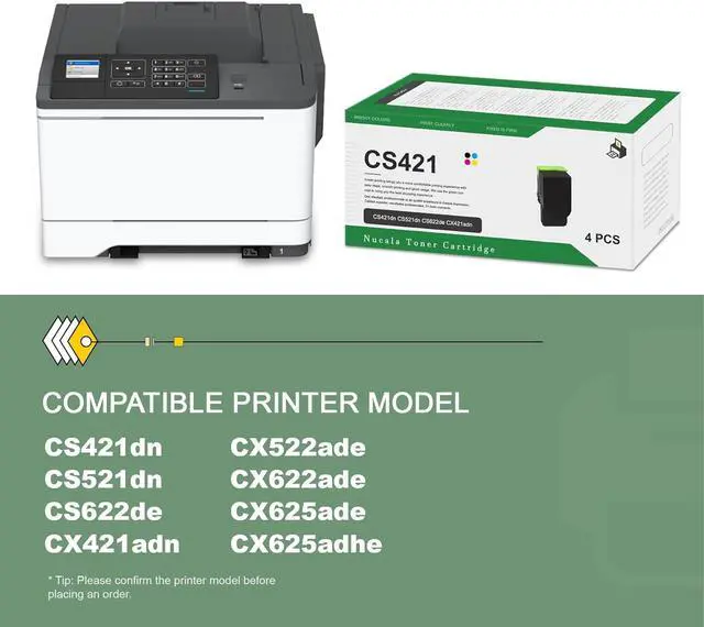 Alt view image 2 of 6 - 78C10K0 78C10C0 78C10M0 78C10Y0 Toner Cartridge (4-Pack, 1 Black/1 Cyan/1 Magenta/1 Yellow) - Nuc Compatible CS421 High Yield Toner Cartridge Replacement for Lexmark CS421dn CX421adn CS622de Printer