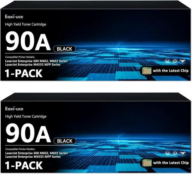 Main image of CE390A 90A Black Toner Cartridge with CHIP 2-Pack: 90A Toner Cartridge Replacement for HP90A Black Toner Works with Laser Enterprise 600 M602, M603 Series; Laser Enterprise M4555 MFP Series Printer