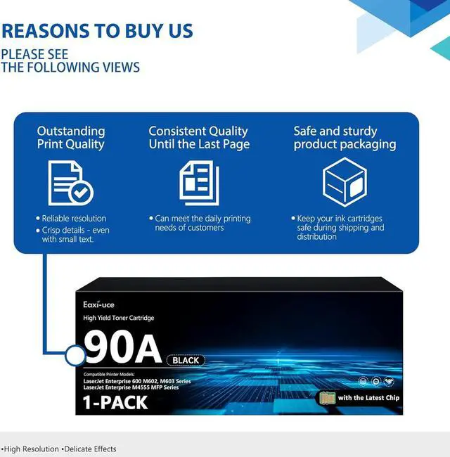 Alt view image 6 of 7 - CE390A 90A Black Toner Cartridge with CHIP 2-Pack: 90A Toner Cartridge Replacement for HP90A Black Toner Works with Laser Enterprise 600 M602, M603 Series; Laser Enterprise M4555 MFP Series Printer