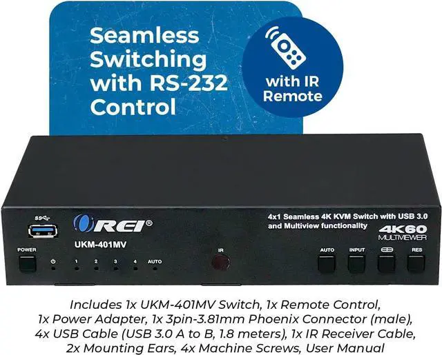 Alt view image 3 of 7 - OREI 4x1 KVM HDMI Seamless Switch Multiviewer, Share Multiple Devices, PC, Computers, Phones, Gaming on One Display Monitor, Keyboard Control and USB 3.0 Peripheral Control