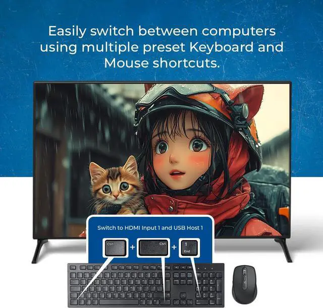 Alt view image 7 of 7 - OREI 4x1 KVM HDMI Seamless Switch Multiviewer, Share Multiple Devices, PC, Computers, Phones, Gaming on One Display Monitor, Keyboard Control and USB 3.0 Peripheral Control