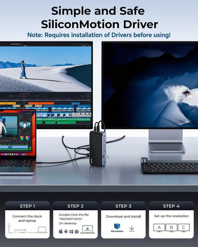 Alt view image 3 of 7 - USB C Docking Station Dual Monitor for MacBook Pro/Air, 13-in-1 Triple 4K Display Laptop USB-C Hub, Type C Dock with 3 * 4K HDMI, PD3.0, 7 USB, RJ45, 3.5mm Audio