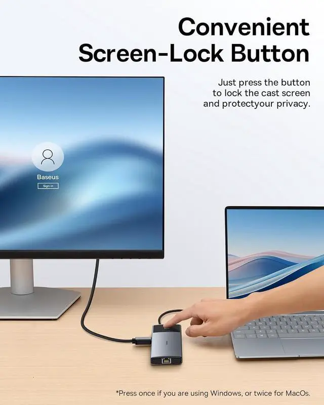 Alt view image 6 of 7 - Baseus Docking Station Dual Monitor,10Gbps 10 Ports Docking Station with 2 HDMI Single 4K@120Hz, Dual 4K@ 60Hz,10Gbps USB C and USB A, 2 USB-A, PD 100W, Gigabit Ethernet for Dell/HP/Lenovo, Grey