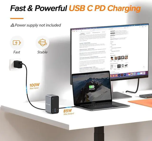 Alt view image 5 of 7 - USB C Docking Station Dual Monitor for MacBook Pro, 13-in-2 Triple Display Laptop USB-C Hub, Type C Dock with 2 4K HDMI, VGA, PD3.0, 7 USB, RJ45, 3.5mm Audio