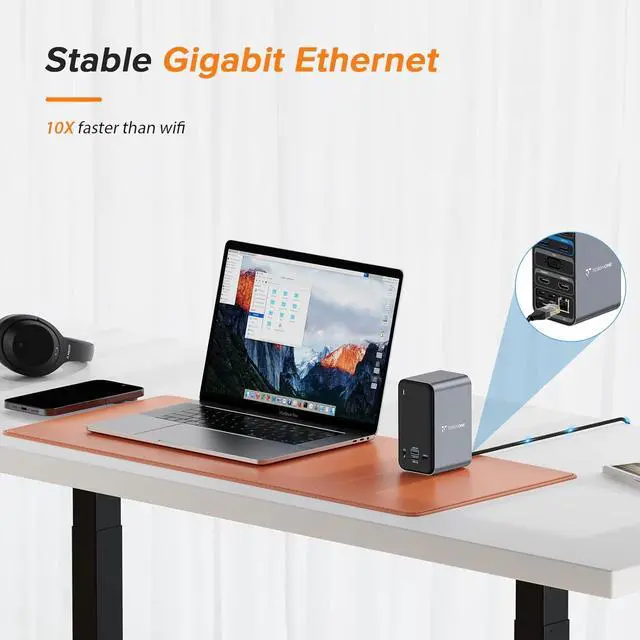 Alt view image 6 of 7 - USB C Docking Station Dual Monitor for MacBook Pro, 13-in-2 Triple Display Laptop USB-C Hub, Type C Dock with 2 4K HDMI, VGA, PD3.0, 7 USB, RJ45, 3.5mm Audio
