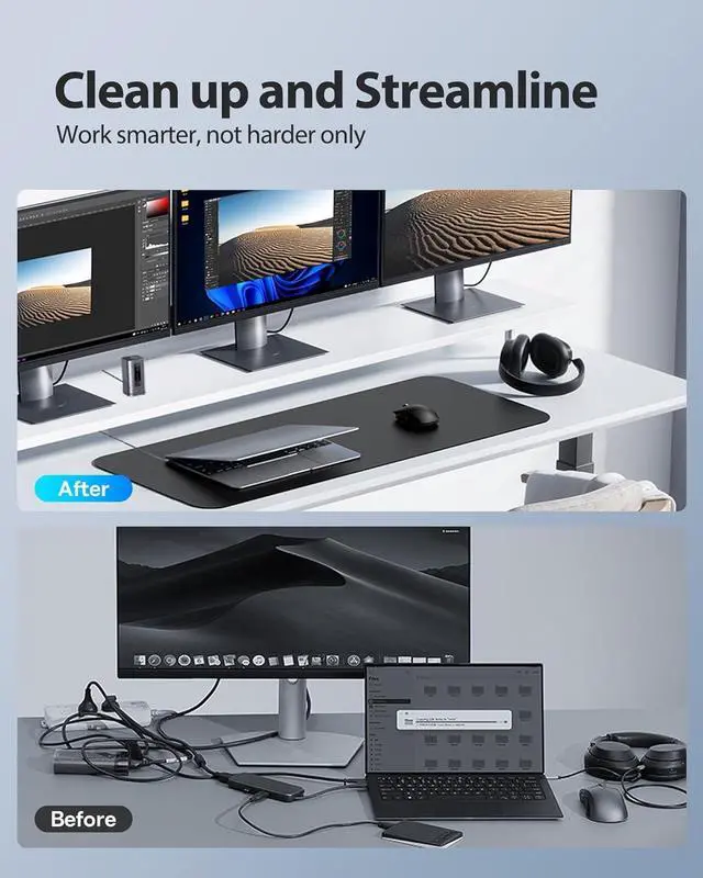 Alt view image 7 of 7 - Docking Station, Spacemate(Win) 11 in 1, Triple Display, 4K HDMI and DP, 10Gbps USB A/C Ports, Gigabit Ethernet, 100W PD, Audio, Laptop Docking Station for Windows//HP////Mac
