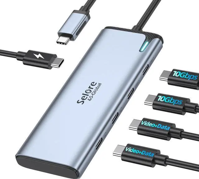 Main image of Selore&S-Global USB C Splitter USB C 4K/60Hz DP Alt Mode,USB C Hub Multiport Adapter with 2 USB C Video Output,10Gbps Data Transfer,100W PD,5 in 1 USB C to USB C Dual Monitor for Windows/Mac OS