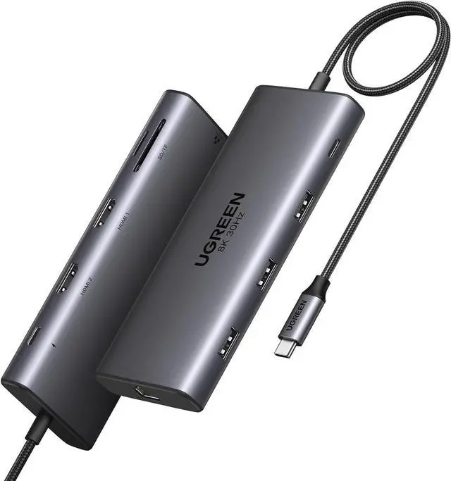 Main image of Revodok Pro 210 Docking Station 10 in 1 USB C Dock Dual HDMI 4K@60Hz Single 8K@30Hz 100W PD 5Gbps USB C and USB A Data Ports Gigabit Ethernet, SD/TF Card Reader Compatible for HP, ThinkPad