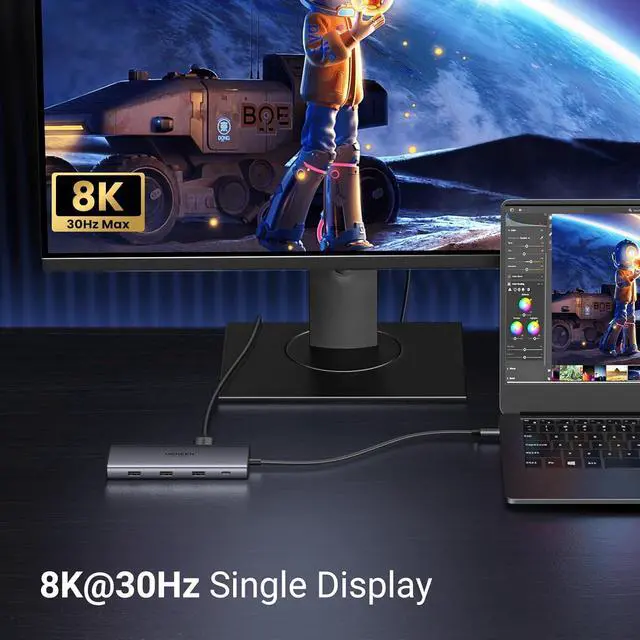 Alt view image 5 of 7 - Revodok Pro 210 Docking Station 10 in 1 USB C Dock Dual HDMI 4K@60Hz Single 8K@30Hz 100W PD 5Gbps USB C and USB A Data Ports Gigabit Ethernet, SD/TF Card Reader Compatible for HP, ThinkPad