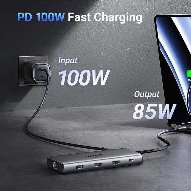 Alt view image 7 of 7 - Revodok Pro 210 Docking Station 10 in 1 USB C Dock Dual HDMI 4K@60Hz Single 8K@30Hz 100W PD 5Gbps USB C and USB A Data Ports Gigabit Ethernet, SD/TF Card Reader Compatible for HP, ThinkPad
